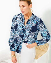 Load image into Gallery viewer, Farren Silk Top - Low Tide Navy Bouquet All Day
