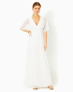 parigi lace maxi dress Lilly Pulitzer Parigi Elbow Sleeve Maxi Dress Resort White Scalloped Shell Sz XL