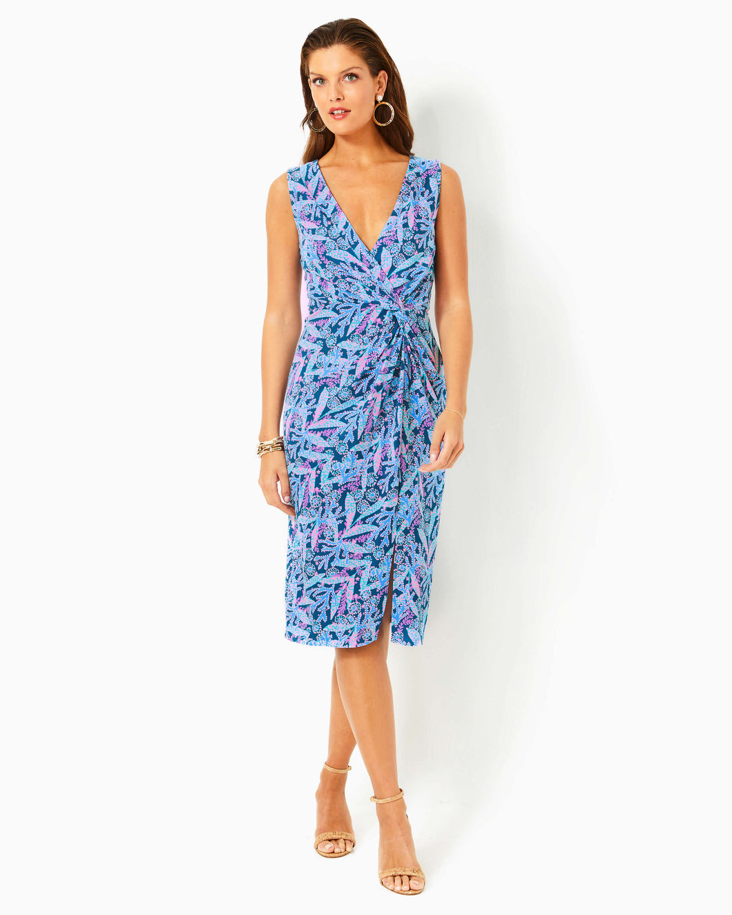 Odella V-Neck Midi Dress - Barton Blue Star Gazing