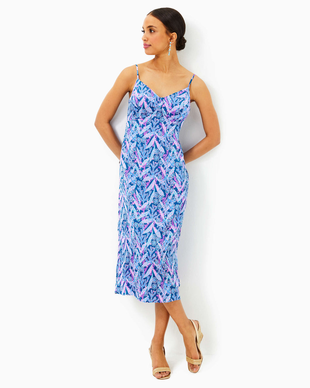 Keana Satin Midi Slip Dress - Barton Blue Star Gazing