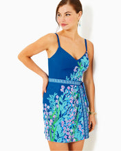 Load image into Gallery viewer, Nettie Skirted Romper - Barton Blue Seacret Escape Engineered Romper
