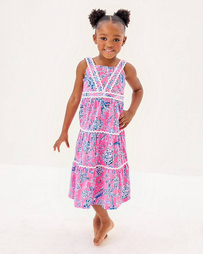 Girls Mini Pollie Midi Dress - Rousseau Pink Barefoot Beachcombers – The  Islands