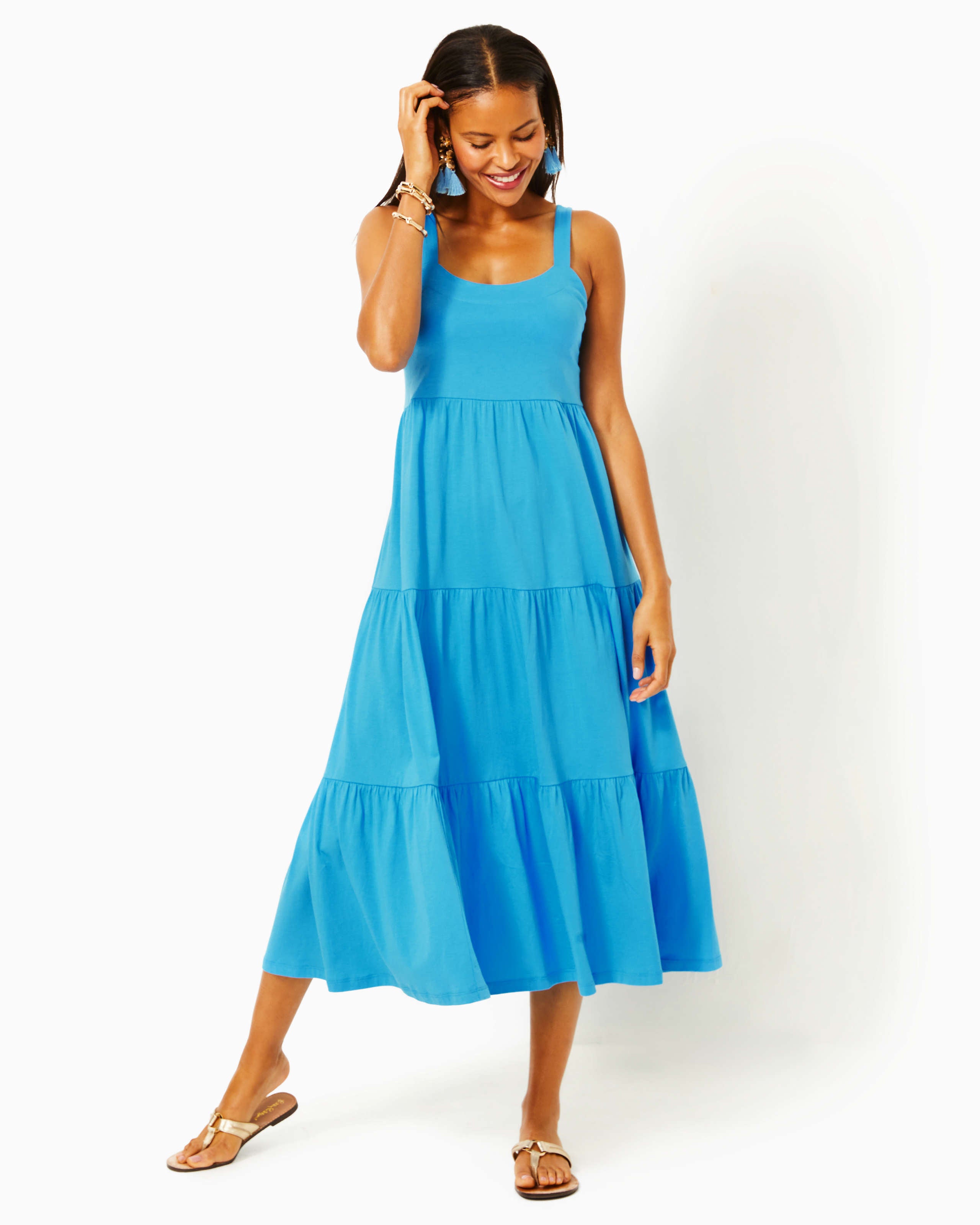 Miri Cotton Midi Dress - Lunar Blue – The Islands - A Lilly