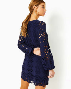 Alyna Long Sleeve Eyelet Dress - True Navy Soiree Eyelet