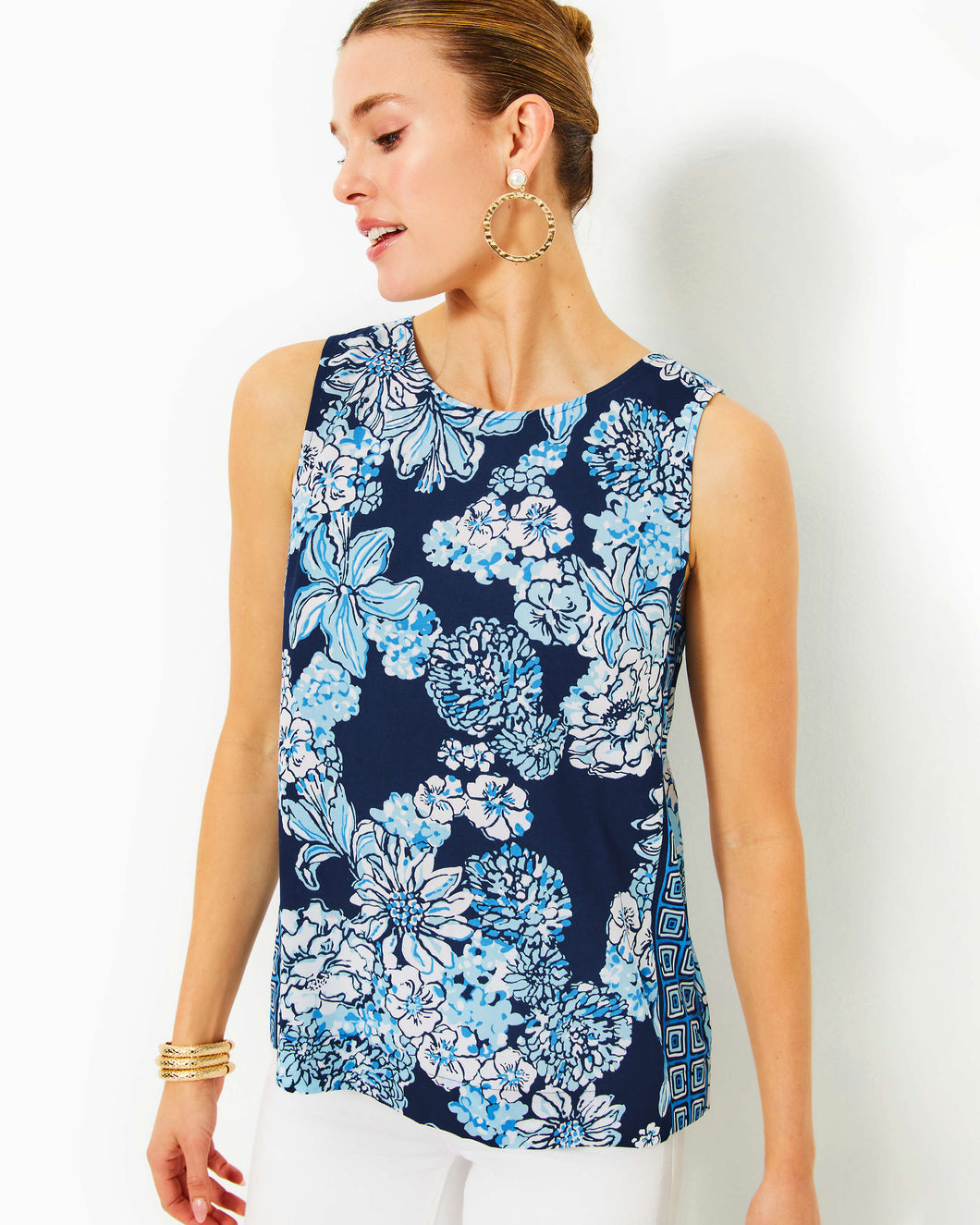 Iona Sleeveless Top - Low Tide Navy Bouquet All Day Engineered Woven Top