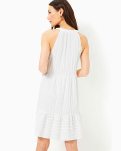 Lennox Swing Dress - Resort White Scallop Stripe Knit Jacquard