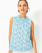 Load image into Gallery viewer, Dahliana Embroidered Top - Lunar Blue Flamingle Embroidered Cotton
