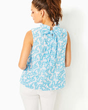 Load image into Gallery viewer, Dahliana Embroidered Top - Lunar Blue Flamingle Embroidered Cotton
