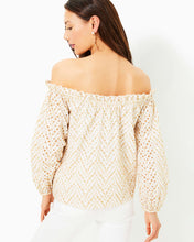 Load image into Gallery viewer, Aimes Off-the-Shoulder Eyelet Top - Sand Bar Mermaid Tail Metallic Eyelet
