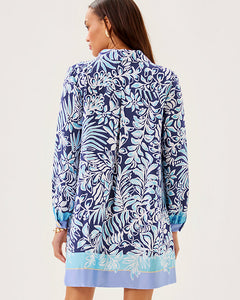 Iralanne Popover Shirtdress - Sapphire Pool Summer Shorelines Engineered Woven Dress