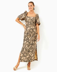 Linora Maxi Dress - Wicker Tan Embroidered Sequin Exploded Flora