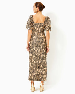 Linora Maxi Dress - Wicker Tan Embroidered Sequin Exploded Flora