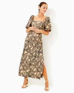 Linora Maxi Dress - Wicker Tan Embroidered Sequin Exploded Flora