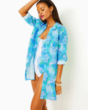 Load image into Gallery viewer, Sea View Linen Cover-Up - Las Olas Aqua Strong Current Sea
