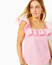 Load image into Gallery viewer, Zoya Ruffle Top - Conch Shell Pink Caliente Pucker Jacquard
