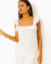 Load image into Gallery viewer, Zoya Ruffle Top - Resort White Caliente Pucker Jacquard
