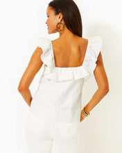 Load image into Gallery viewer, Zoya Ruffle Top - Resort White Caliente Pucker Jacquard
