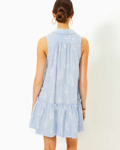 Caylinn Sleeveless Popover Shirt Dress - Resort White A Lil Nauti Pigment Print