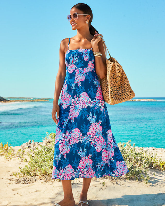 fig Ｌondon morning LINEN chinois dress Jorgian Linen Midi Dress - Multi For The Fans – The Islands