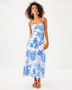 Jorgian Linen Midi Dress - Resort White Jet Set Jungle