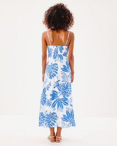 Jorgian Linen Midi Dress - Resort White Jet Set Jungle