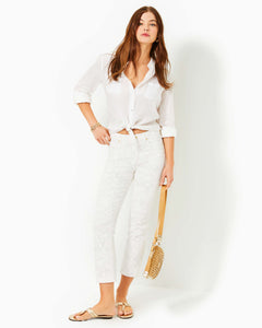 28" Liza High Rise Crop Flare Pant - Resort White Pandarama