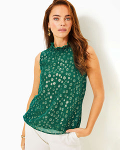 Rayalynne Silk Top - Villa Green Silk Bubbly Clip