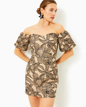 Load image into Gallery viewer, Nanci Skirted Romper - Wicker Tan Embroidered Sequin Exploded Flora
