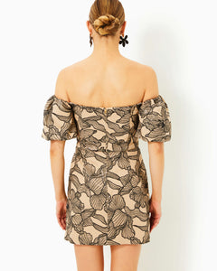 Nanci Skirted Romper - Wicker Tan Embroidered Sequin Exploded Flora