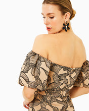Load image into Gallery viewer, Nanci Skirted Romper - Wicker Tan Embroidered Sequin Exploded Flora
