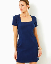 Load image into Gallery viewer, Brinley Stretch Shift Dress - Low Tide Navy Wavy Knit Jacquard
