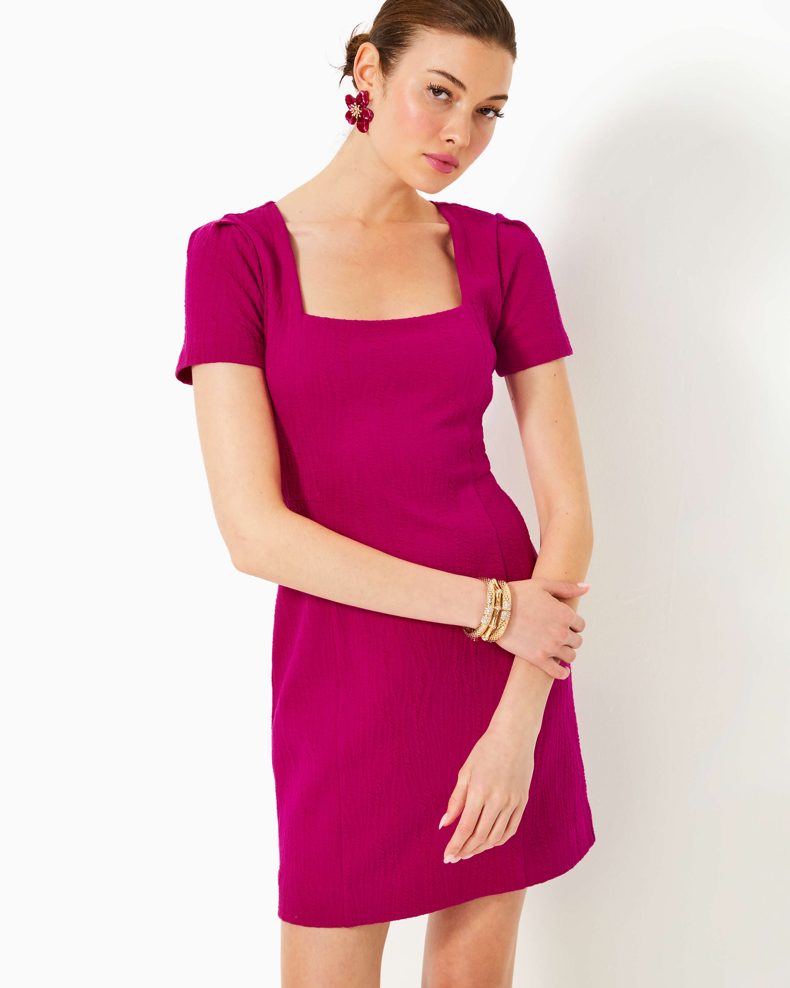 パーティードレス Wool Blend Pink Shift Dress bubble_gum_pink_lace_sequin_sh