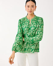 Load image into Gallery viewer, Giana Long Sleeve Silk Top - Bamboo Green Leafy Babe Metallic Silk Clip
