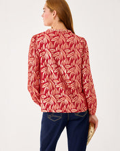 Load image into Gallery viewer, Giana Long Sleeve Silk Top - Cranberry Red Leafy Babe Metallic Silk Clip
