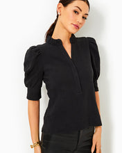 Load image into Gallery viewer, Elsey Ruffle Knit Top -  Noir Wavy Knit Jacquard
