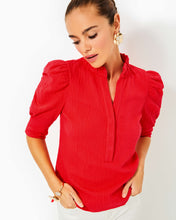 Load image into Gallery viewer, Elsey Ruffle Knit Top -  Rococo Red Wavy Knit Jacquard
