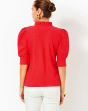 Load image into Gallery viewer, Elsey Ruffle Knit Top -  Rococo Red Wavy Knit Jacquard
