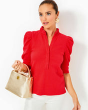 Load image into Gallery viewer, Elsey Ruffle Knit Top -  Rococo Red Wavy Knit Jacquard
