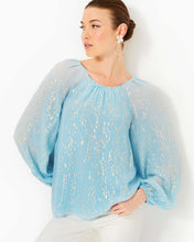 Load image into Gallery viewer, Noraleen Silk Top - Bonaire Blue Fish Clip Chiffon
