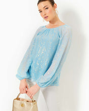 Load image into Gallery viewer, Noraleen Silk Top - Bonaire Blue Fish Clip Chiffon
