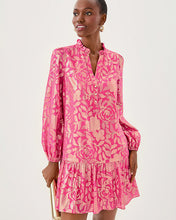 Load image into Gallery viewer, Evaline Silk Dress - Sun Shell Pink Floral Bloom Silk Clip
