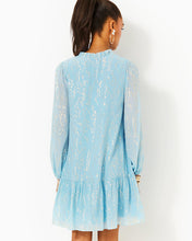 Load image into Gallery viewer, Evaline Silk Dress - Bonaire Blue Fish Clip Chiffon
