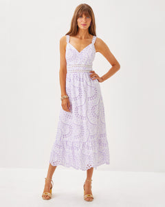 Tiah Midi Dress - Water Hyacinth Dancing Daisies Eyelet