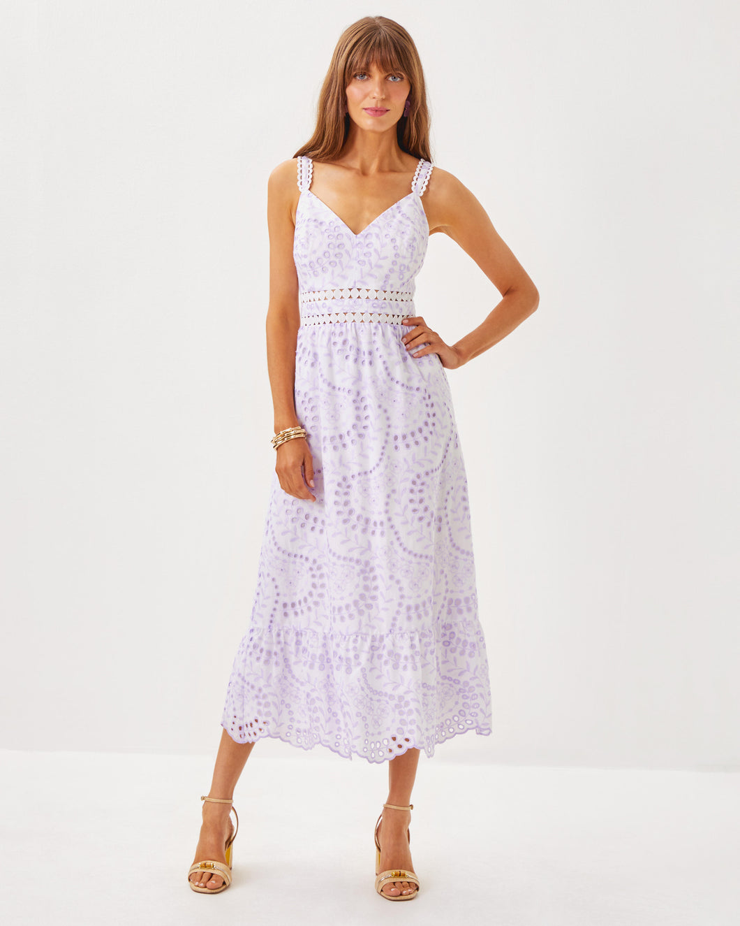 Tiah Midi Dress - Water Hyacinth Dancing Daisies Eyelet