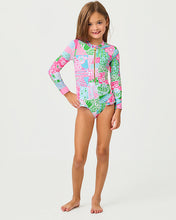 Load image into Gallery viewer, UPF 50+ Girls Denning Rashguard Swimsuit - Multi Crazy Quilt
