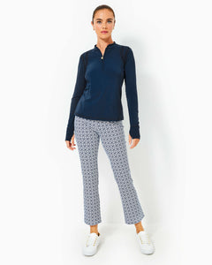 UPF 50+ Luxletic 28" Corso Kick Flare Pant - Low Tide Navy X Resort White Butterfly Pattern