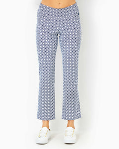 UPF 50+ Luxletic 28" Corso Kick Flare Pant - Low Tide Navy X Resort White Butterfly Pattern