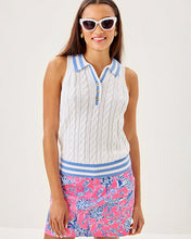 Load image into Gallery viewer, Suzette Polo Sweater Tank - Resort White X Jacaranda Blue Tipping
