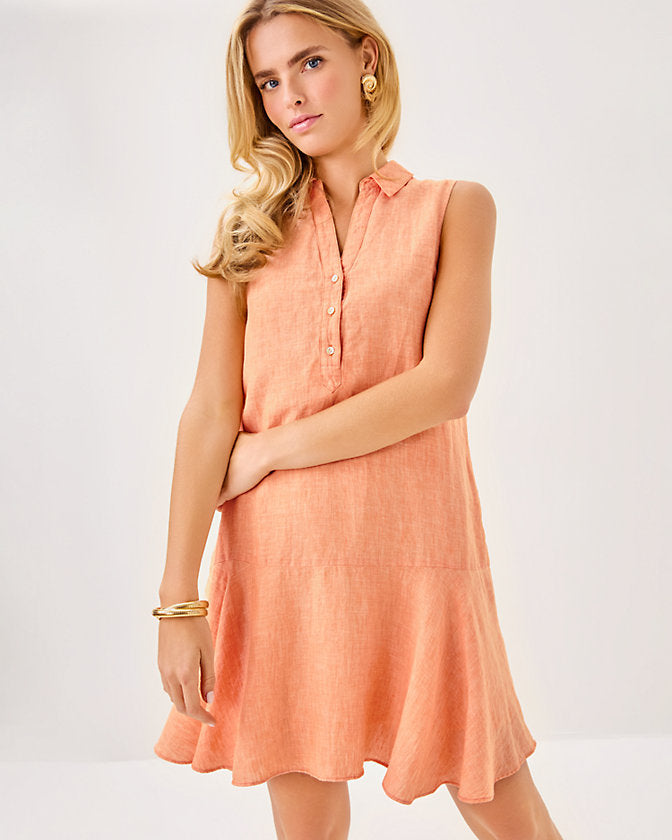 Ellowyn Linen Dress - Papaya X Resort White