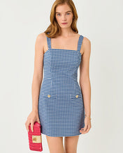 Load image into Gallery viewer, Veda Skirted Romper - Starlight Navy Gingham Stretch Jacquard
